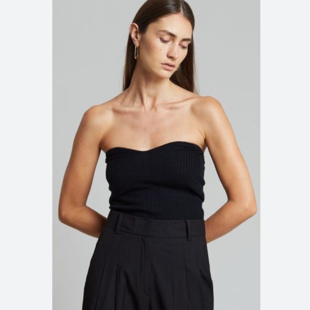 Loulou Studio Cedros Ribbed Knit Strapless Bustier Top (L)